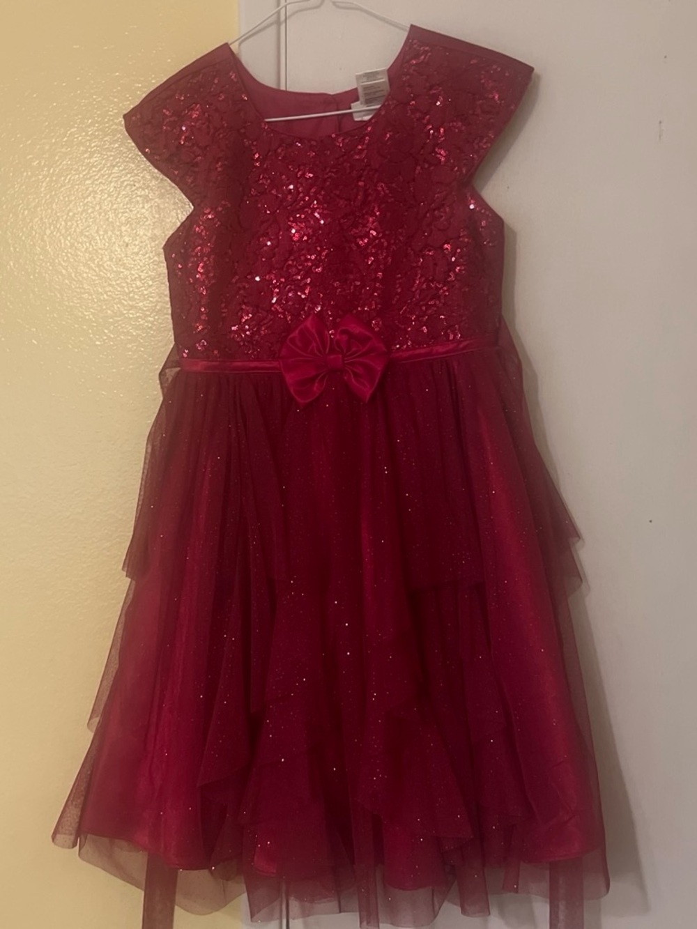 Jona Michelle Girls Red Sparkle Sequin Tulle Party Dress Sz 12